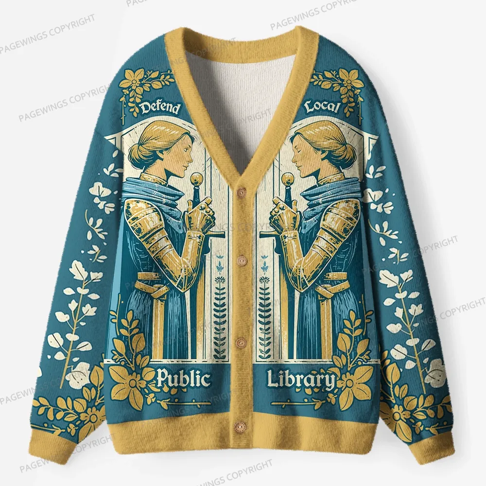 Pagewings Defend Local Public Library Unisex Ugly Cardigan Sweaters