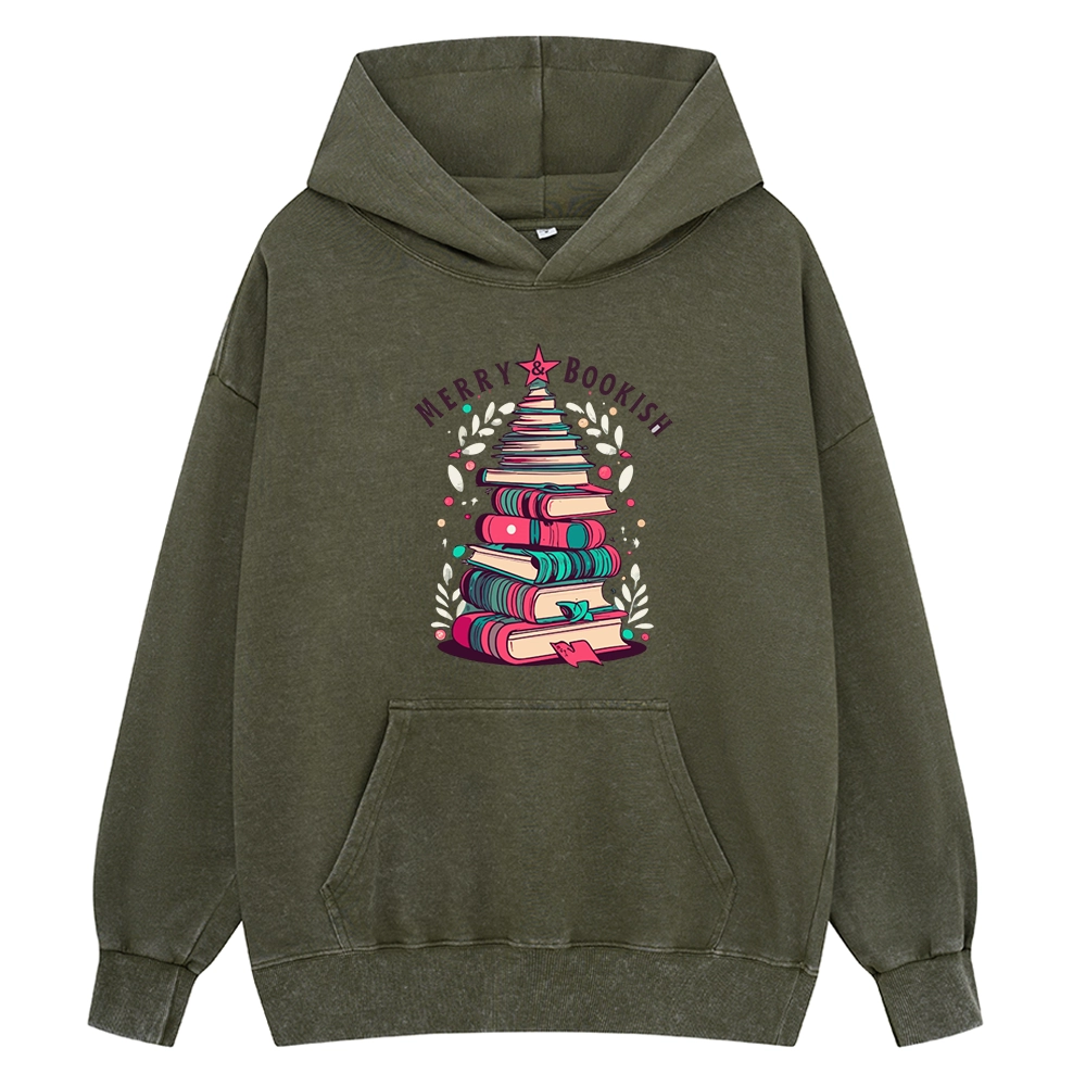 Pagewings Merry & Bookish Christmas Unisex Washed Hoodie