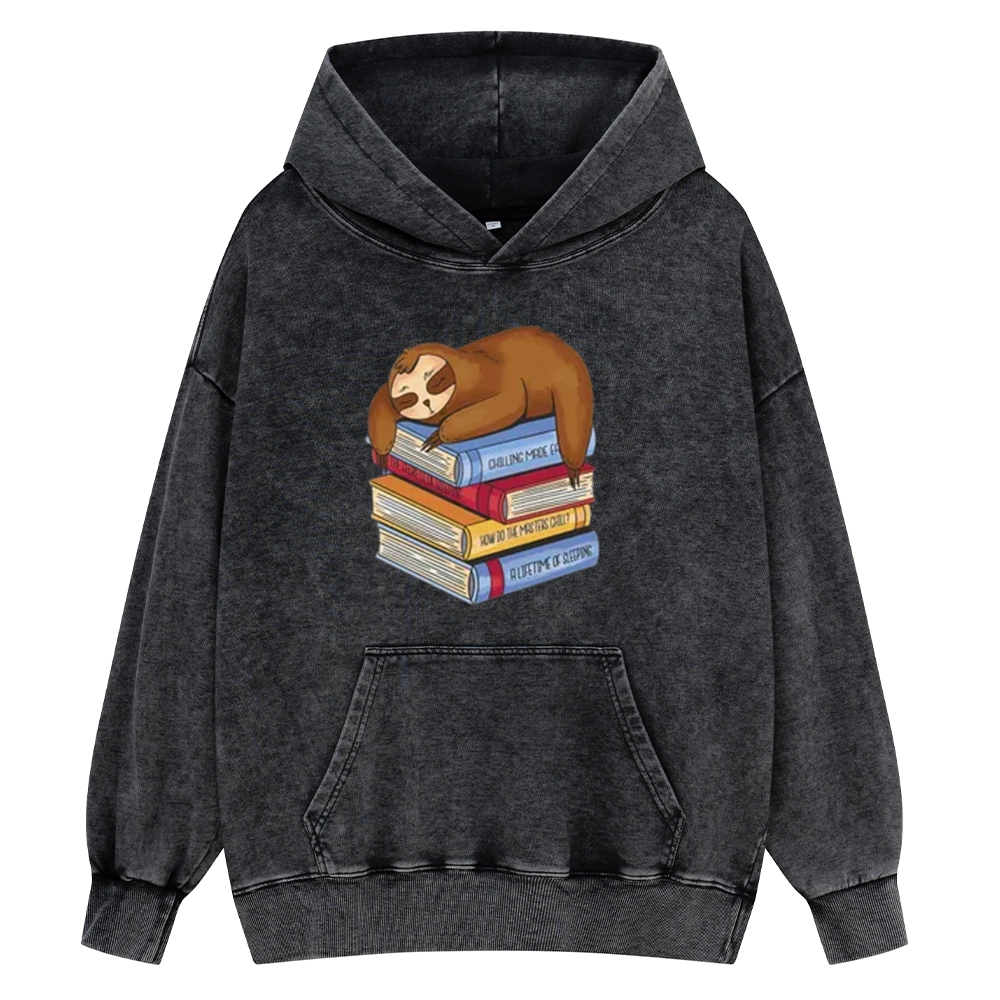 Pagewings Sloth And Book Unisex Washed Hoodie