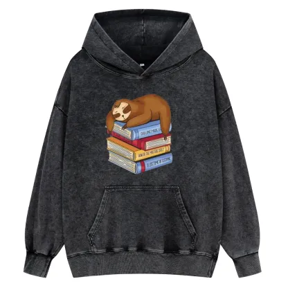 Pagewings Sloth And Book Unisex Washed Hoodie