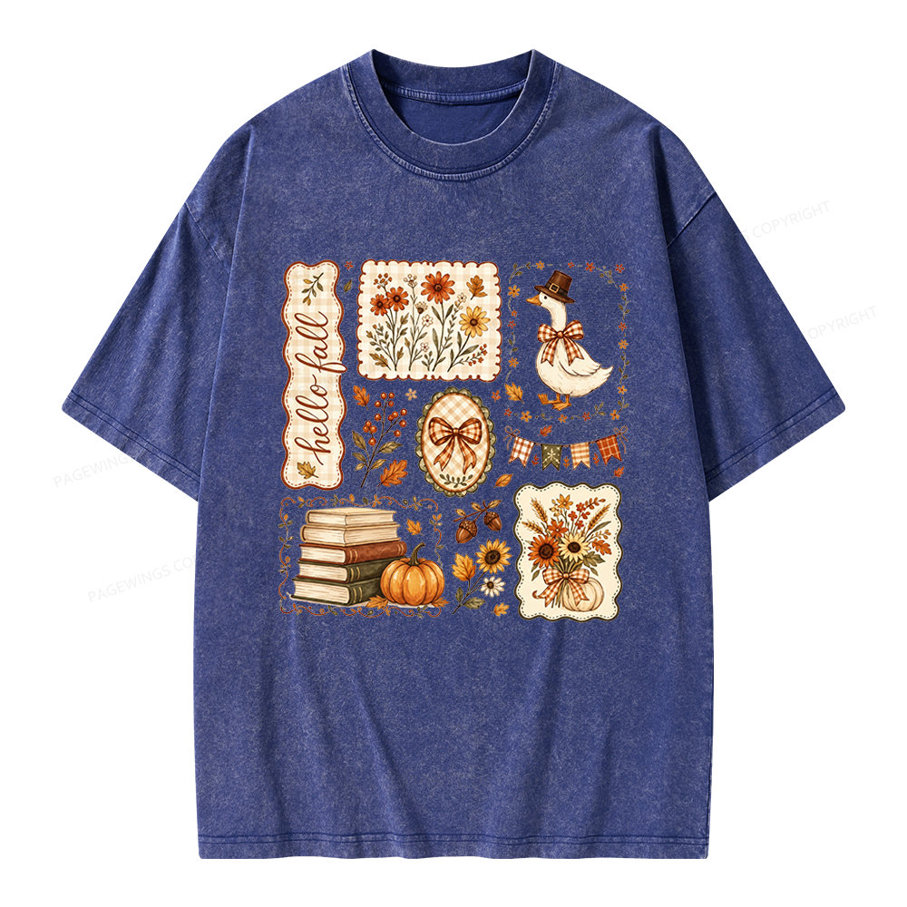 Pagewings Hello Fall Goose Unisex Washed T-shirt