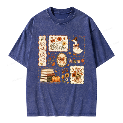 Pagewings Hello Fall Goose Unisex Washed T-shirt