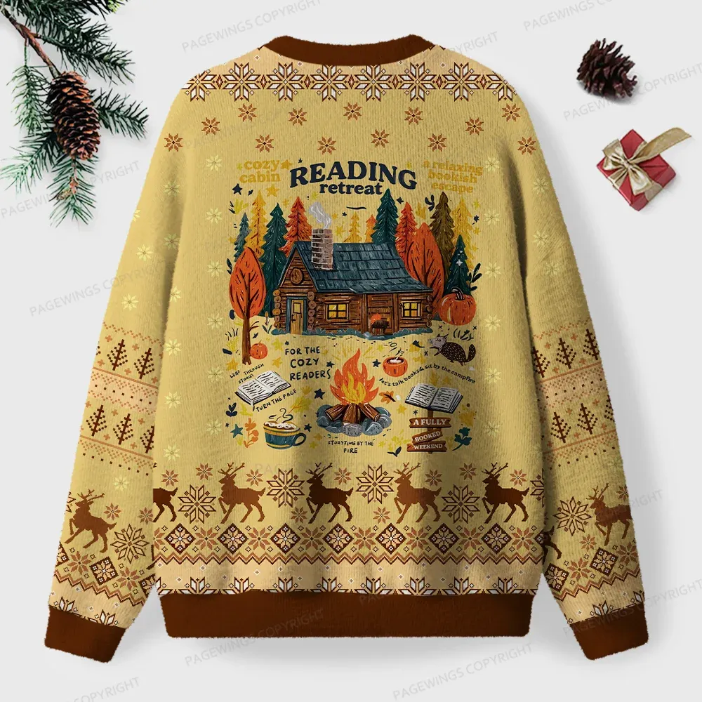 Pagewings Cozy Reading Retreat Unisex Ugly Knit Sweatshirt