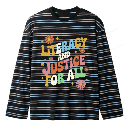 Pagewings Literacy And Justice For All Unisex Striped Long Sleeve T-Shirt