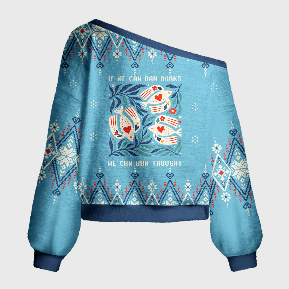 Pagewings If We Can Ban Books we can ban thought Off Shoulder Ugly Knit Sweater