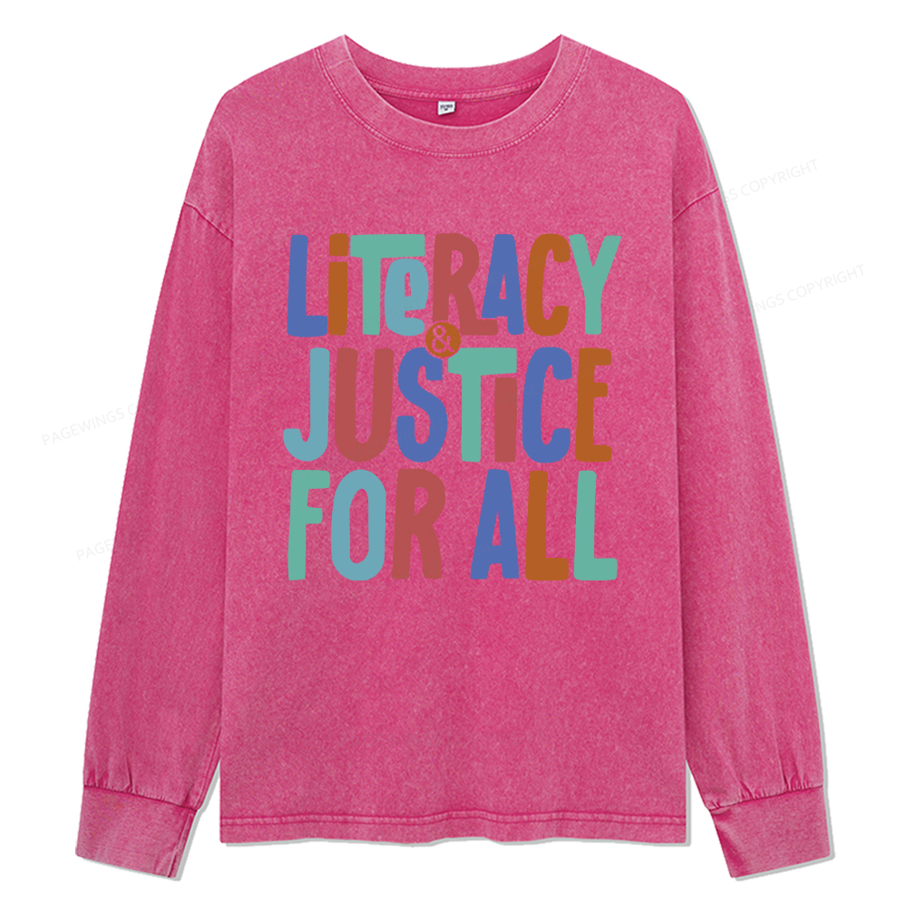 pagewings Reading Book Club Shirt Unisex Washed Long Sleeve T-shirt