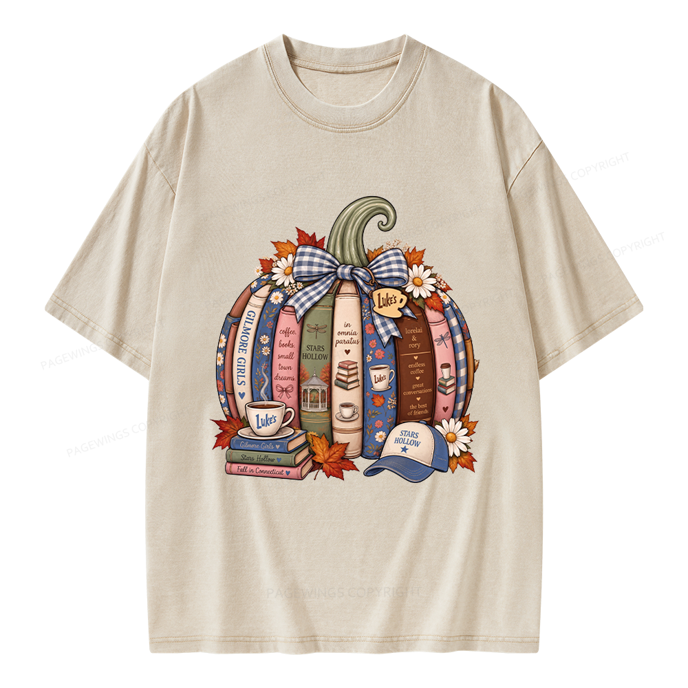 Pagewings Fall Book Pumpkin Unisex Washed T-shirt