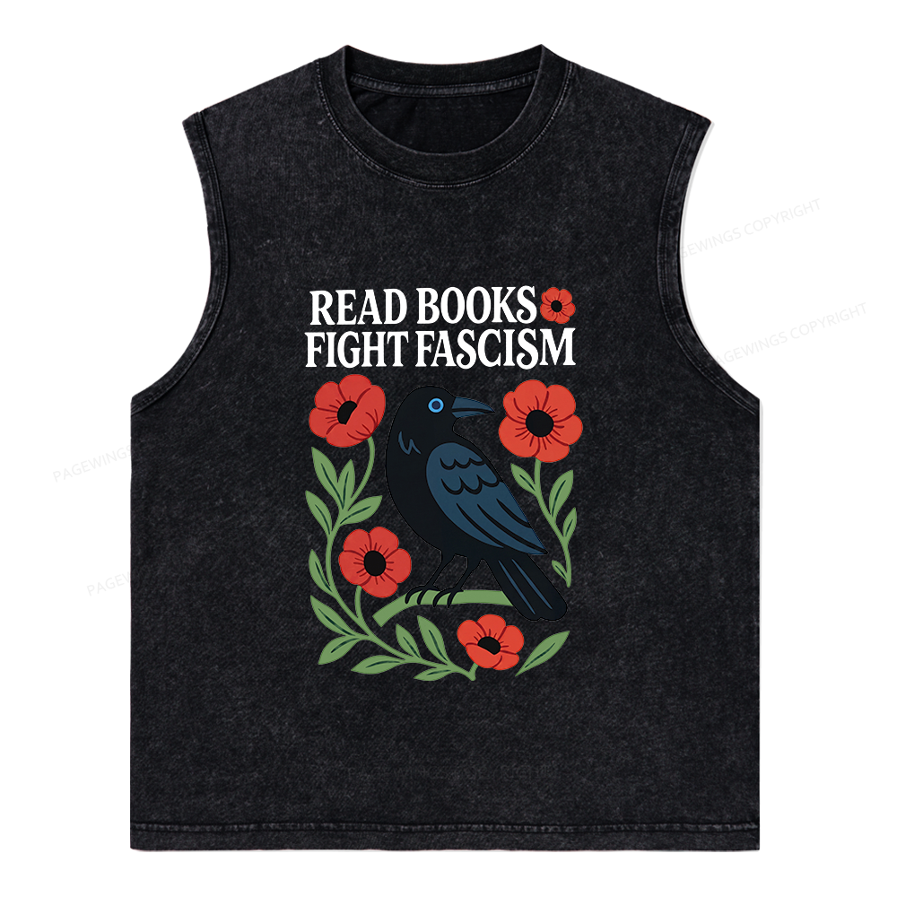 Pagewings Read Books Fight Fascismt Unisex Washed Tank Top
