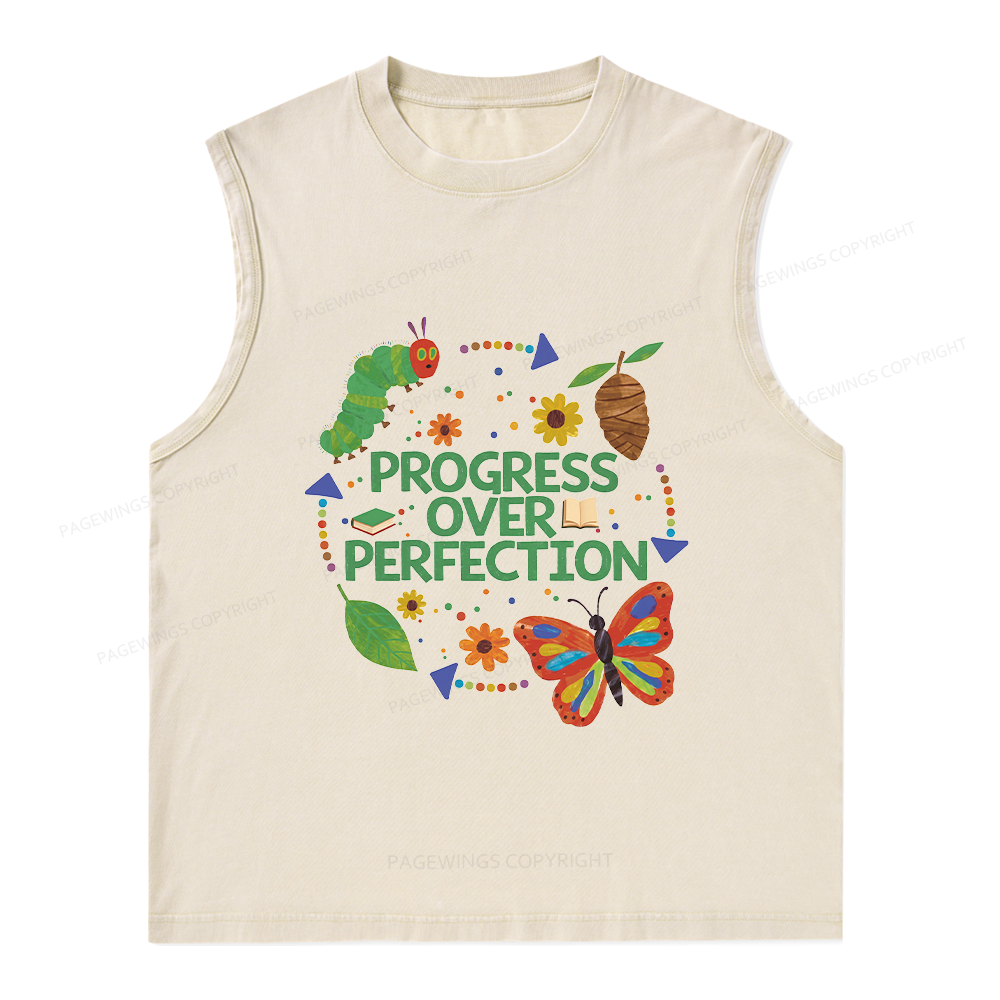 Pagewing Progress Over Perfection Unisex Washed Tank Top