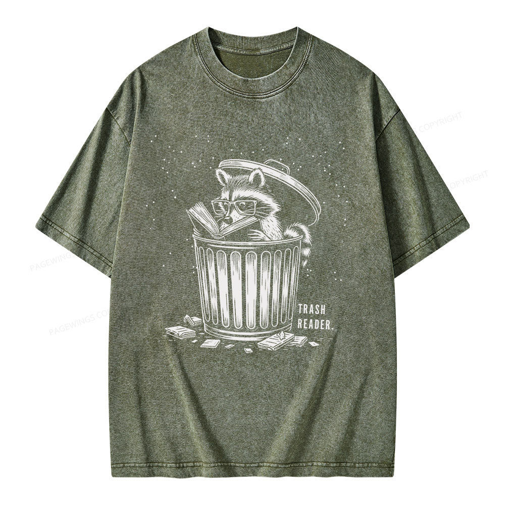 Pagewings Trash Reader Raccoon - Book Quote Unisex Washed T-shirt