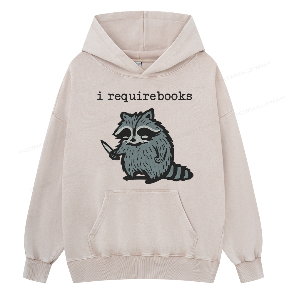 Pagewings I Require Books Unisex Washed Hoodie