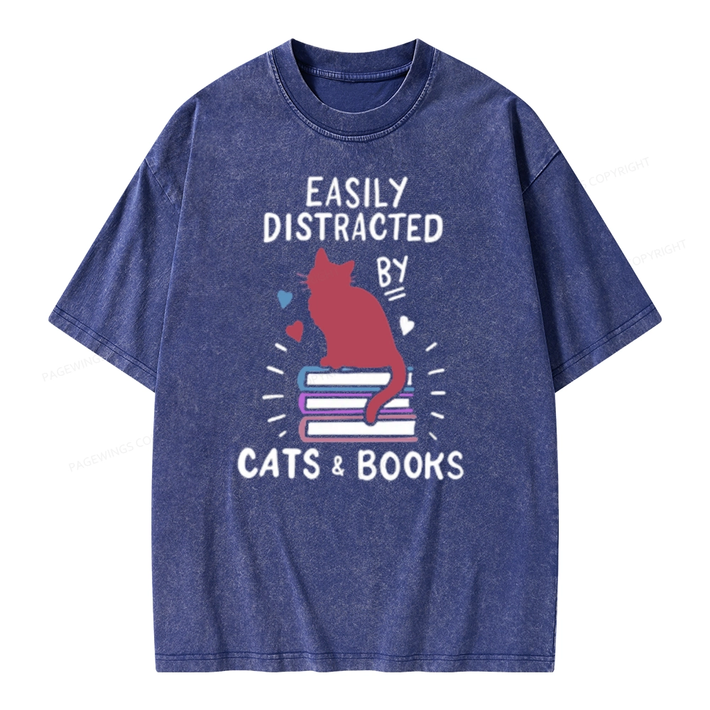 Pagewing Book Fun Cat Book Funny Unisex Washed T-shirt