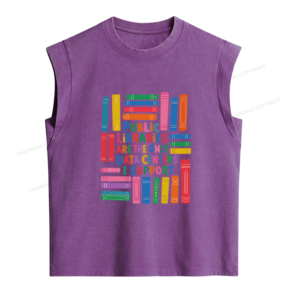 Pagewings Public Libraries Are The Only Data Centers Women's Washed Tank Top
