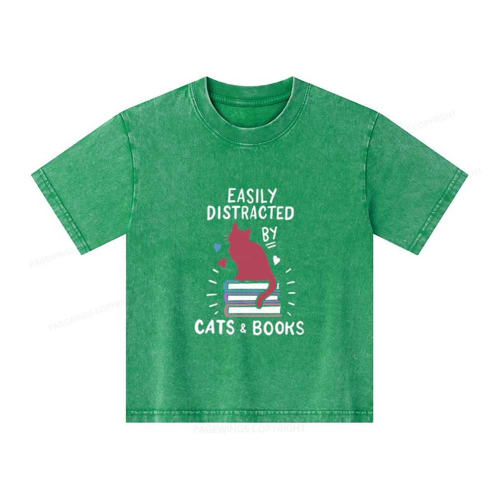 Pagewings Book Fun Cat Book Funny Unisex Kids Washed T-shirt