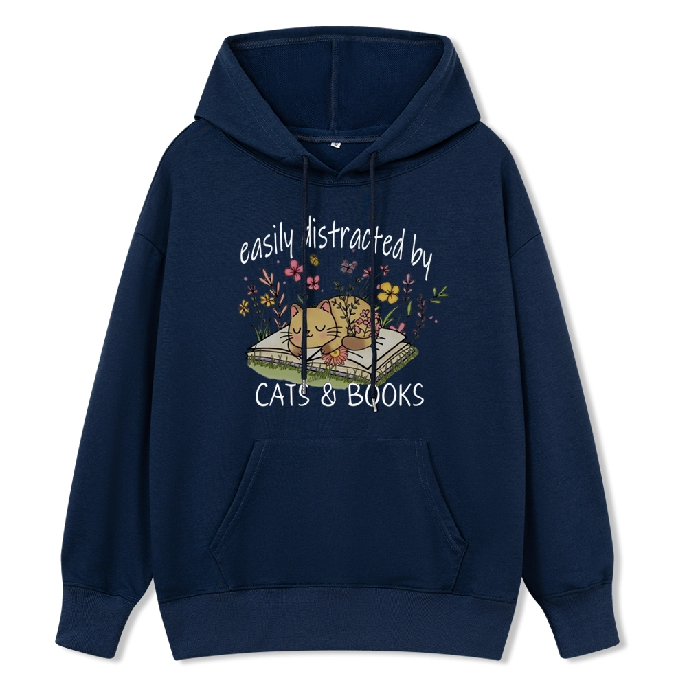 Pagewings Easily Distracted By Cats And Books Unisex Classic Hoodie