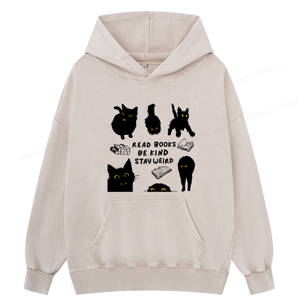 Pagewings Read Books Be Kind Stay Weird Unisex Washed Hoodie