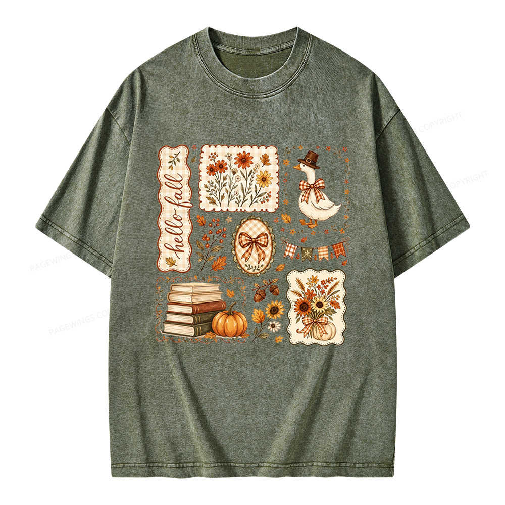 Pagewings Hello Fall Goose Unisex Washed T-shirt