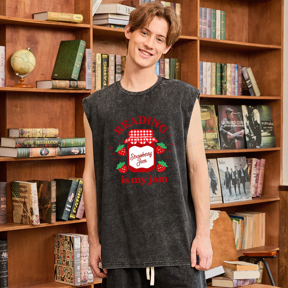 Pagewings Valentines Day Reading is My Jam Unisex Washed Tank Top