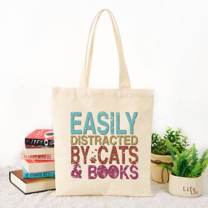 Pagewings Easily Distracted By Cats And Books Tote Bag