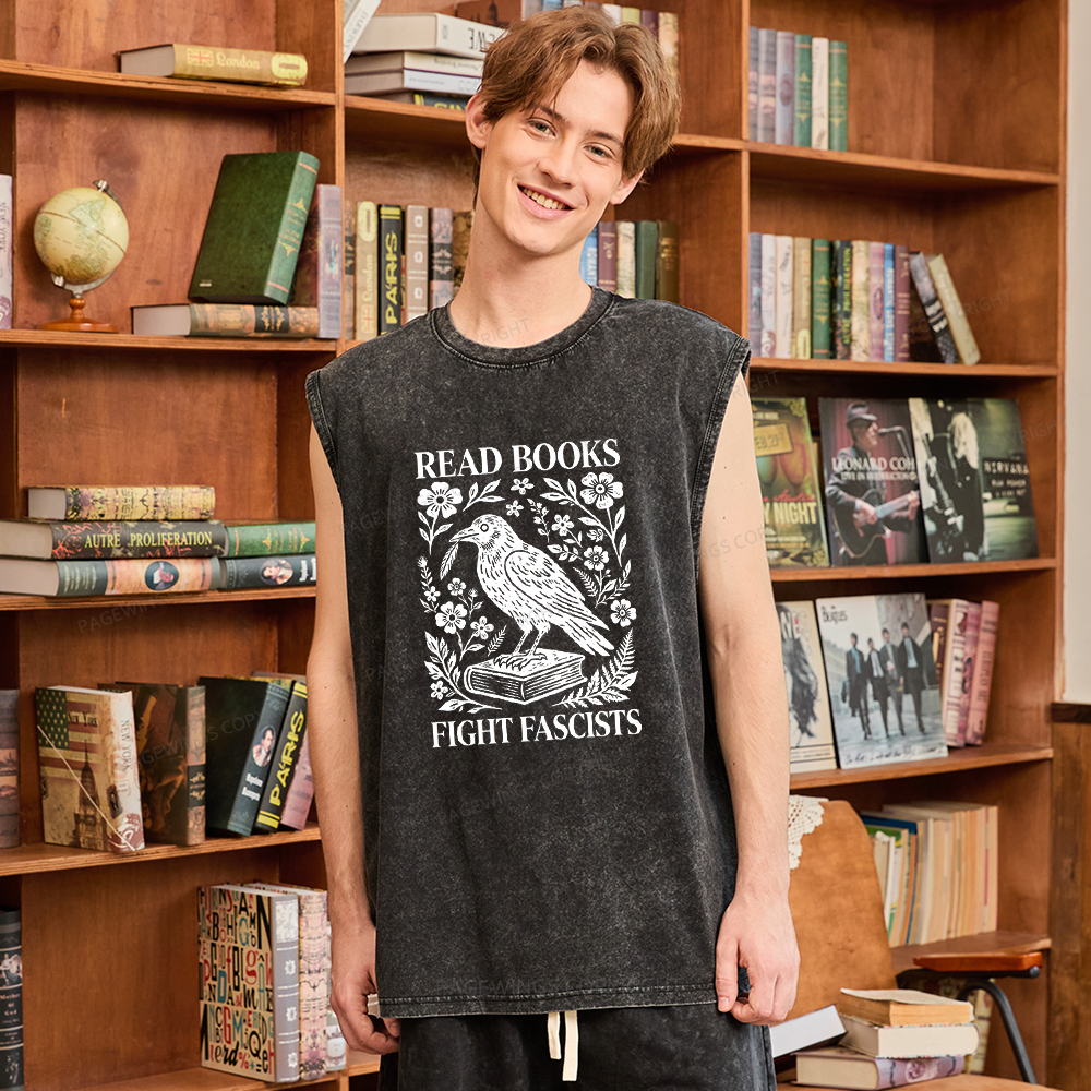 Pagewings Read Books Fight Fascists Unisex Washed Tank Top