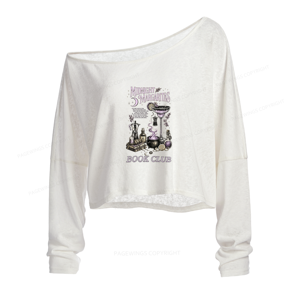 Pagewings Midnight Margaritas Book Club Slouchy Long Sleeve Off Shoulder T-shirt