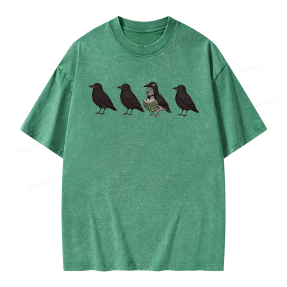 Pagewings Funny Crow Pigeon Unisex Washed T-shirt