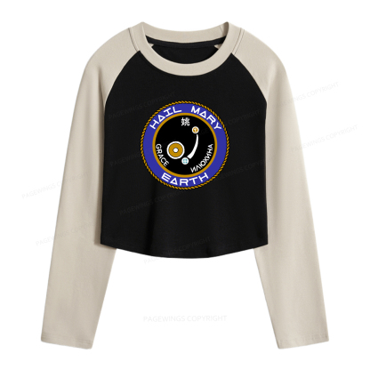 Pagewings Mission Patch Women Long Sleeve Crop Raglan T-shirt