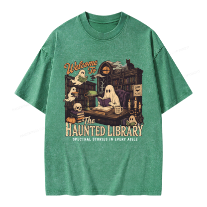 Pagewings Haunted Library Unisex Washed T-shirt