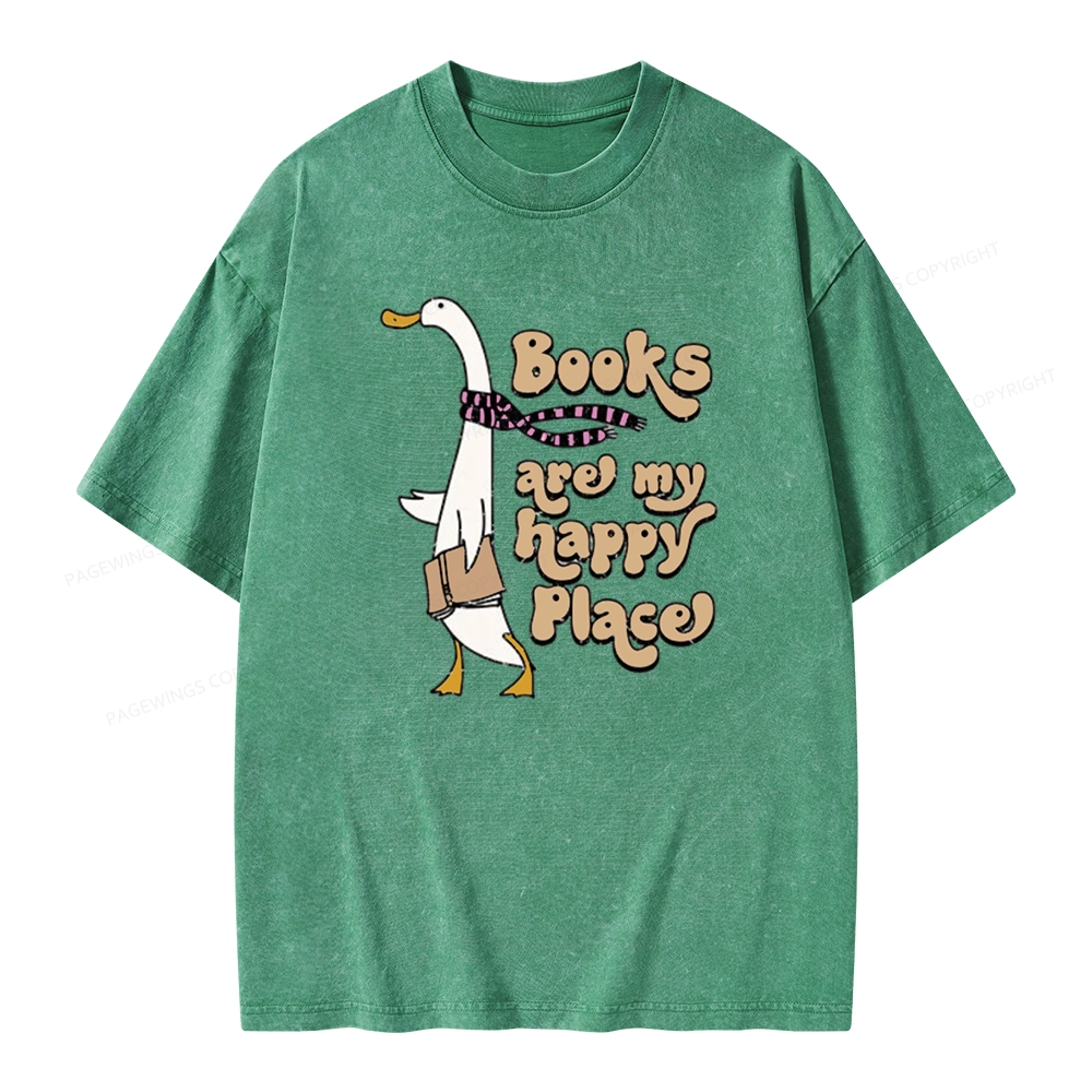 Pagewings Books Are My Happy Place Unisex Washed T-shirt
