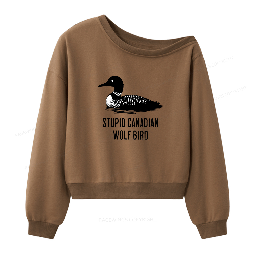 Pagewings Stupid Canadian Wolf Bird Women Off Shoulder Sweatshirt