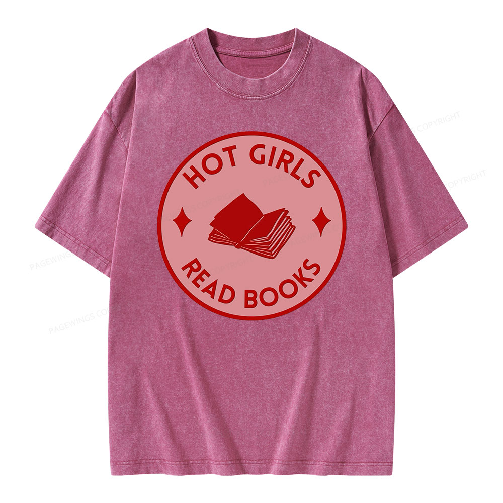 Pagewings Hot Girls Read Books Unisex Washed T-shirt