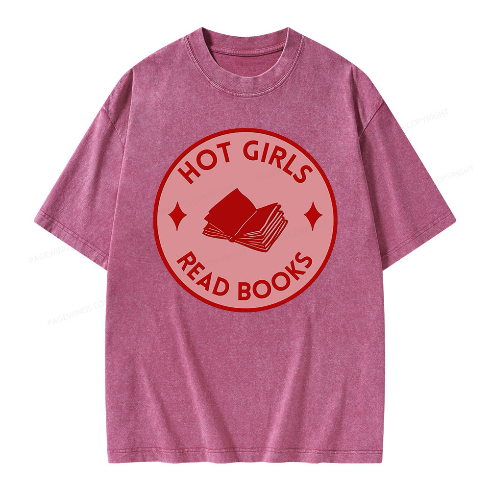 Pagewings Hot Girls Read Books Unisex Washed T-shirt