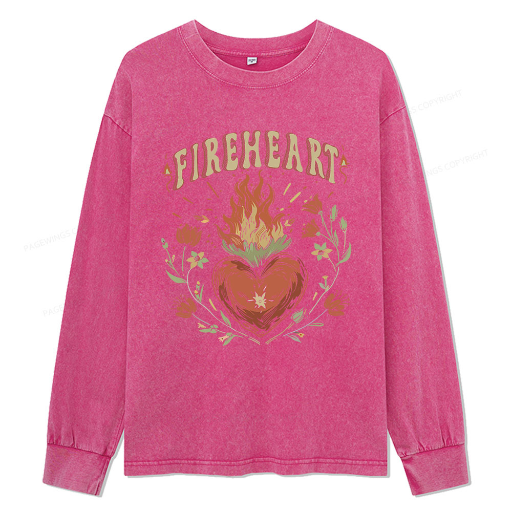 Pagewings Vintage Fire-heart Unisex Washed Long Sleeve T-shirt