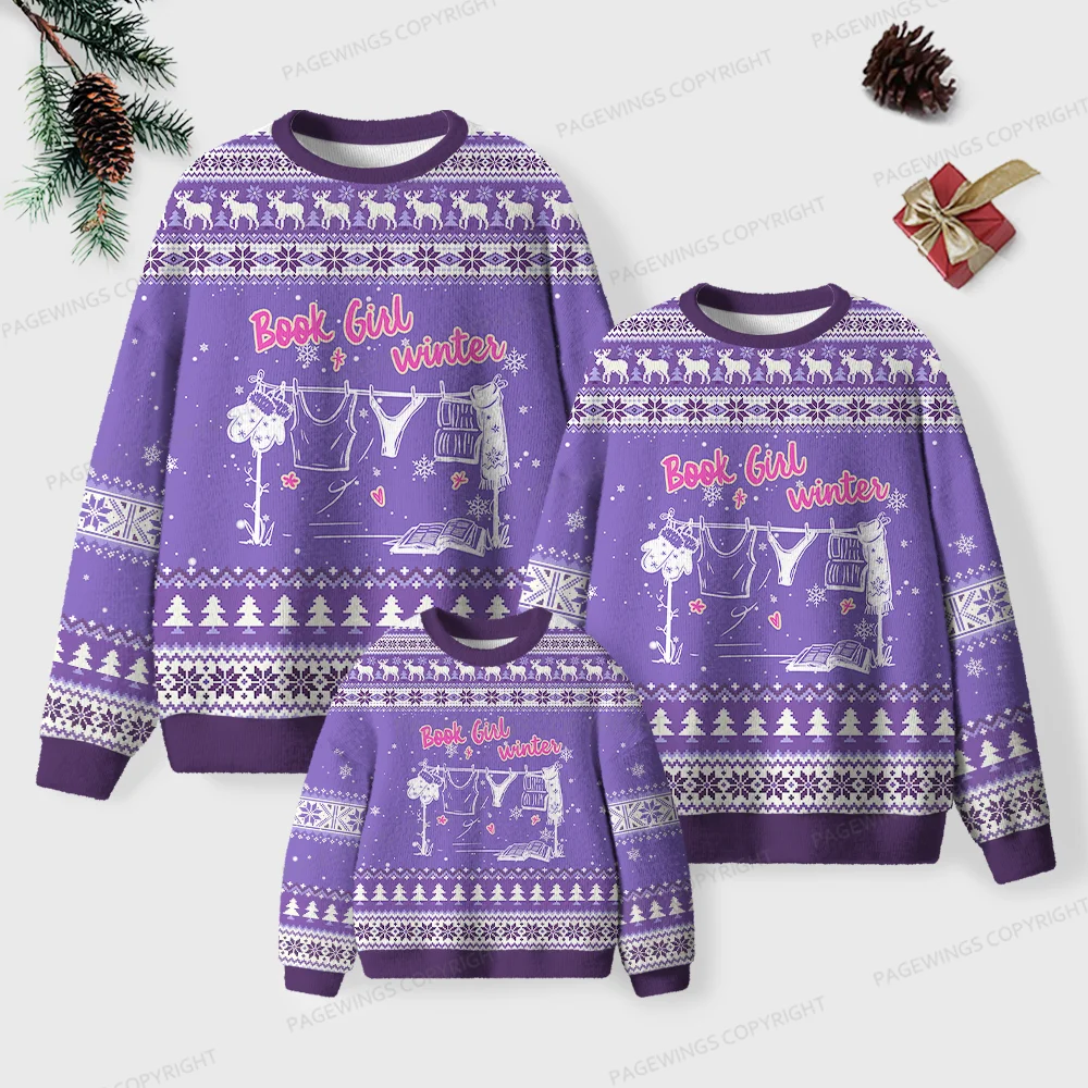 Pagewings Book Girl Winter Unisex Ugly Knit Sweatshirt