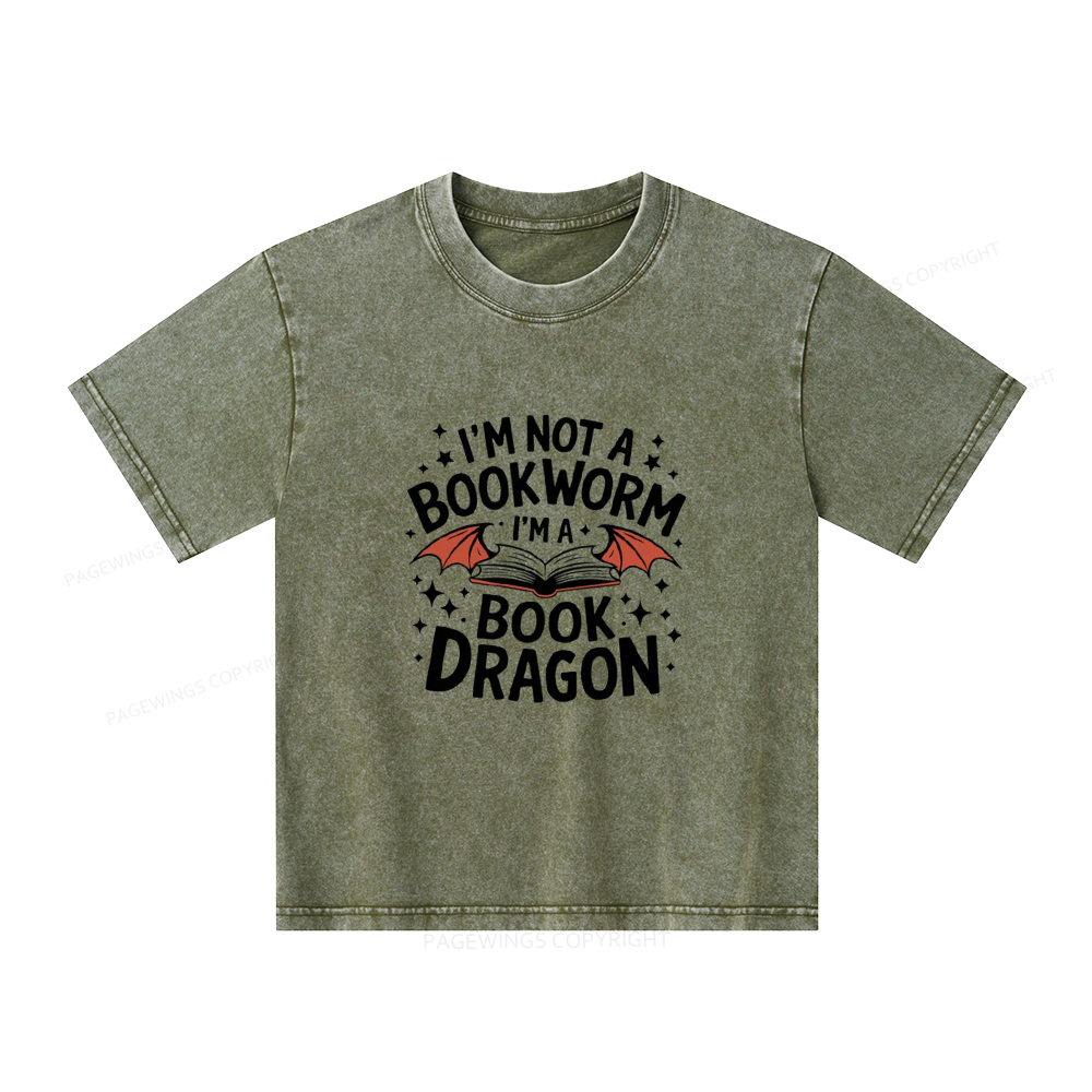 Pagewings I'm Not A Bookworm I'm A Book Dragon Unisex Kids Washed T-shirt