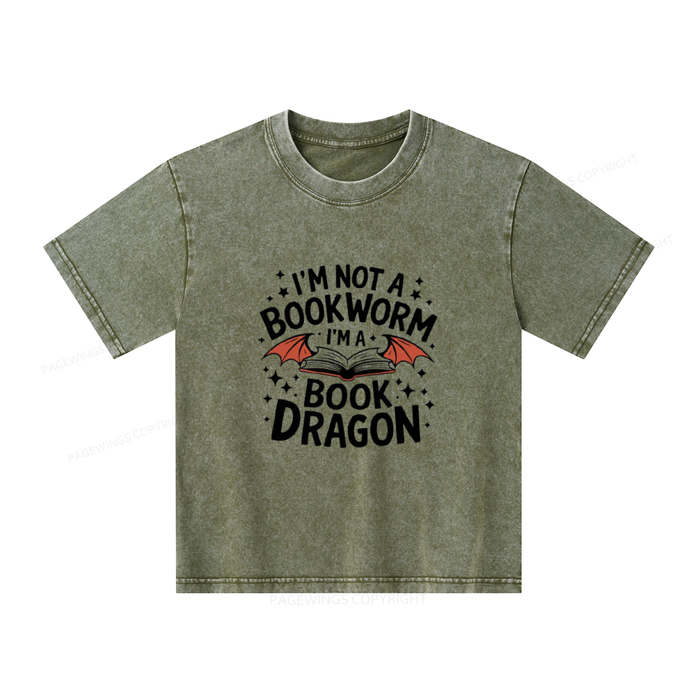 Pagewings I'm Not A Bookworm I'm A Book Dragon Unisex Kids Washed T-shirt