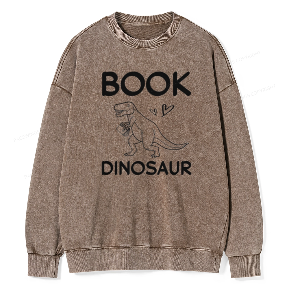 Pagewing Dinosaur Book Lover Unisex Washed Sweatshirt