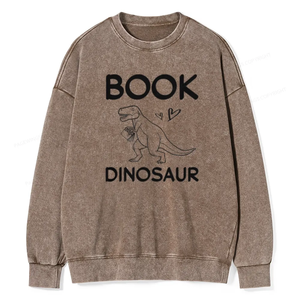 Pagewing Dinosaur Book Lover Unisex Washed Sweatshirt