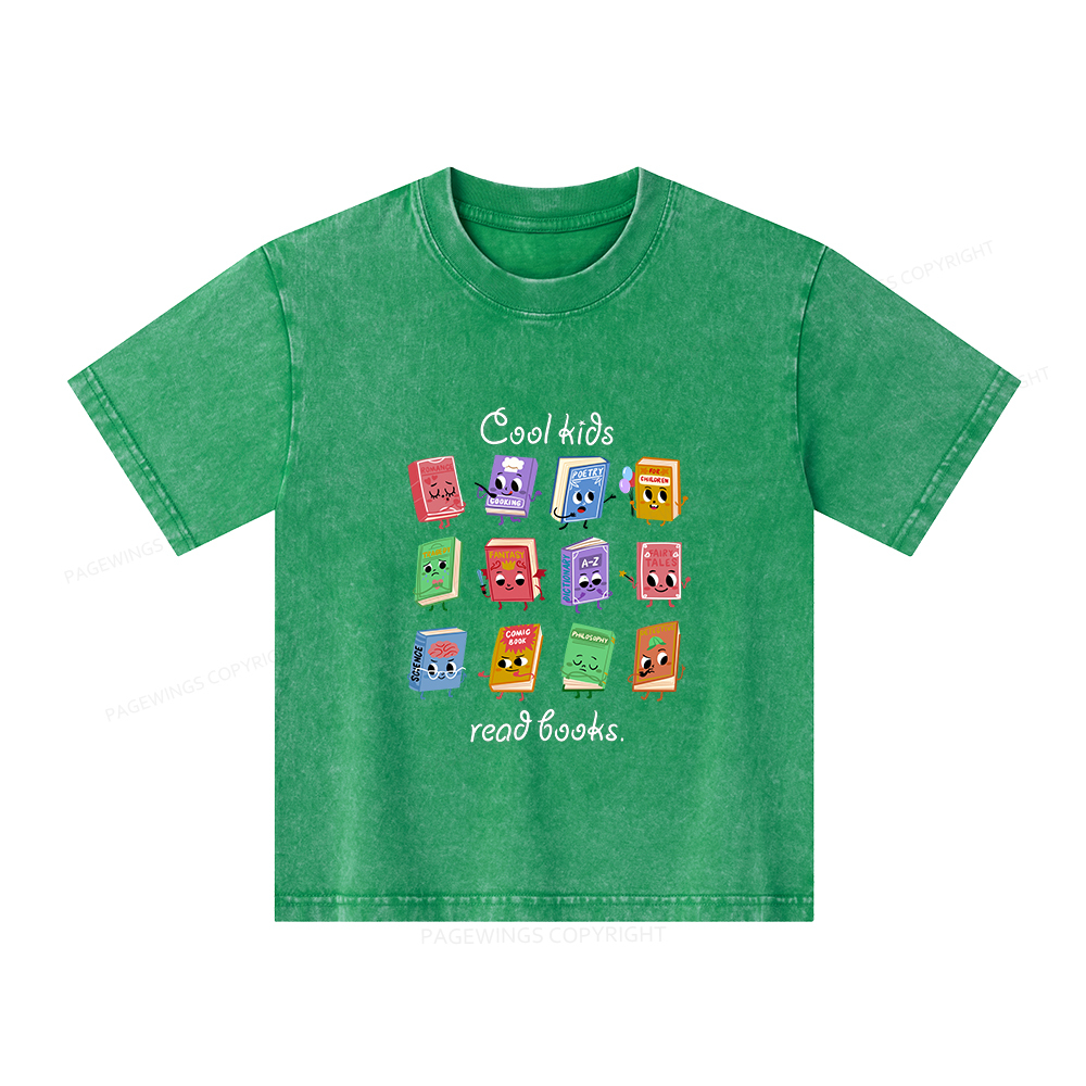 Pagewings Cool Kids Read Books Unisex Kids Washed T-shirt