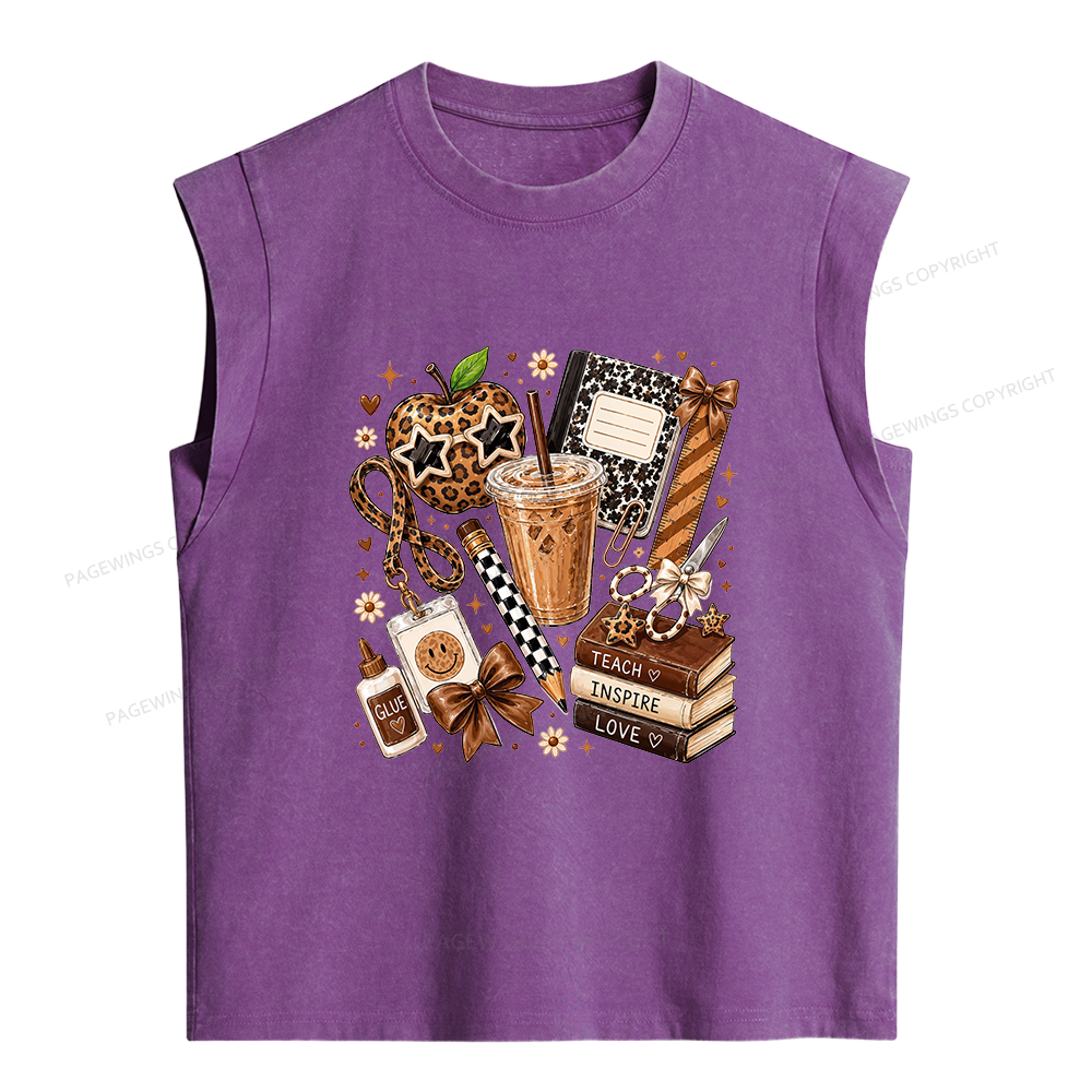 Pagewings Teacher Coffee Women's Washed Tank Top