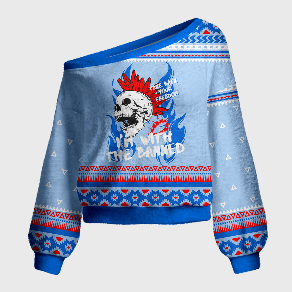 Pagewings Banned Books Off Shoulder Ugly Knit Sweater
