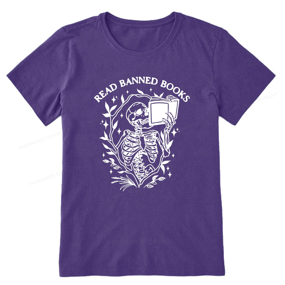 Pagewings Read Banned Books Skeleton Halloween Goth Protest T-Shirt Unisex Classic T-shirt
