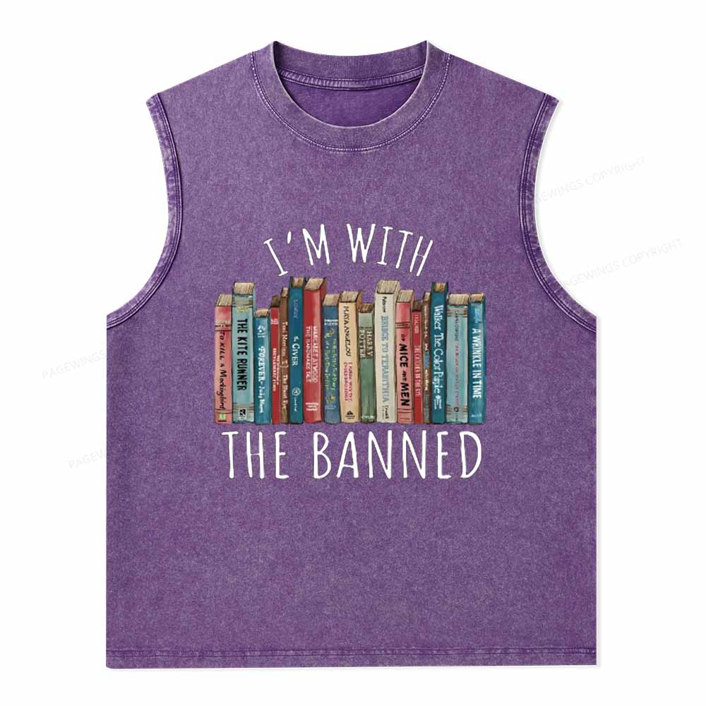 Pagewings I'm With The Banned Unisex Washed Tank Top