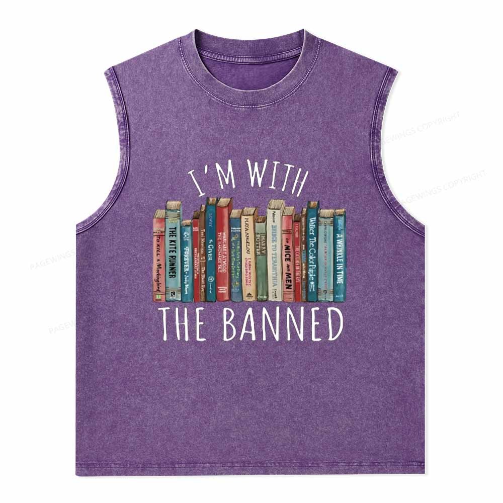 Pagewings I'm With The Banned Unisex Washed Tank Top