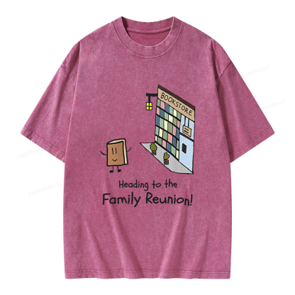 Pagewings Funny Bookstore Family Unisex Washed T-shirt