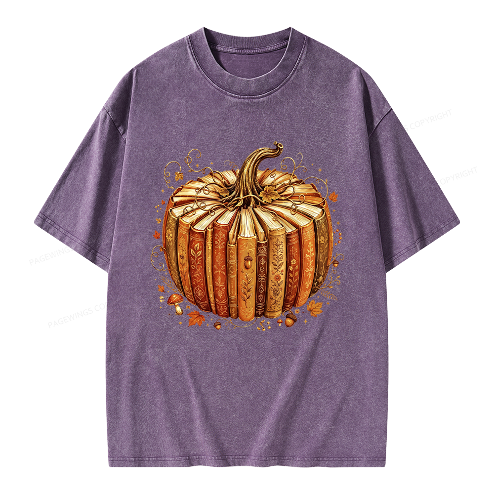 Pagewings Fall Book Pumpkin Unisex Washed T-shirt