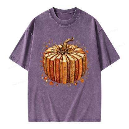 Pagewings Fall Book Pumpkin Unisex Washed T-shirt