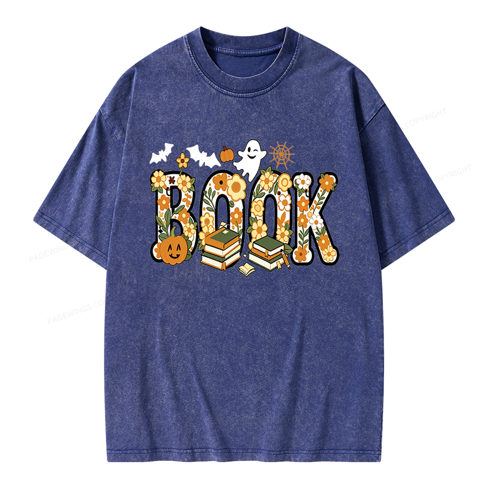 Pagewings Floral Boo Halloween Unisex Washed T-shirt