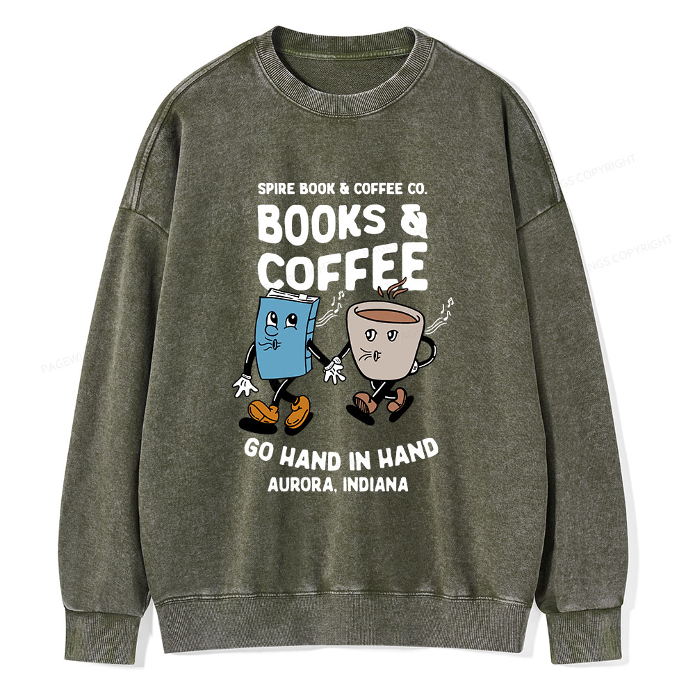 Pagewings Books Coffee Unisex Washed Sweatshirt
