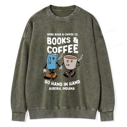 Pagewings Books Coffee Unisex Washed Sweatshirt